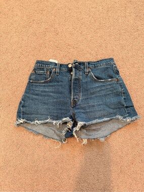 Levi's Blue Distressed High-Rise Jean Shorts